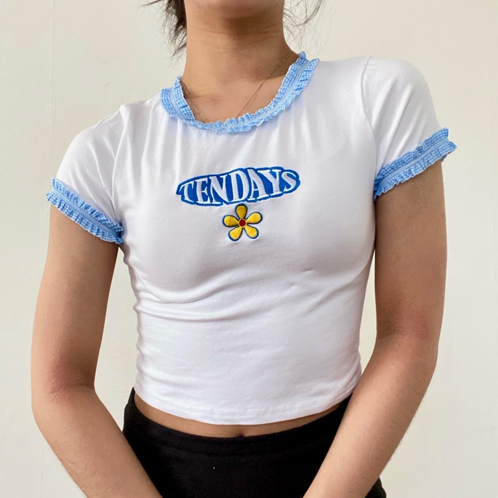 White and Blue Lacy Baby Tee